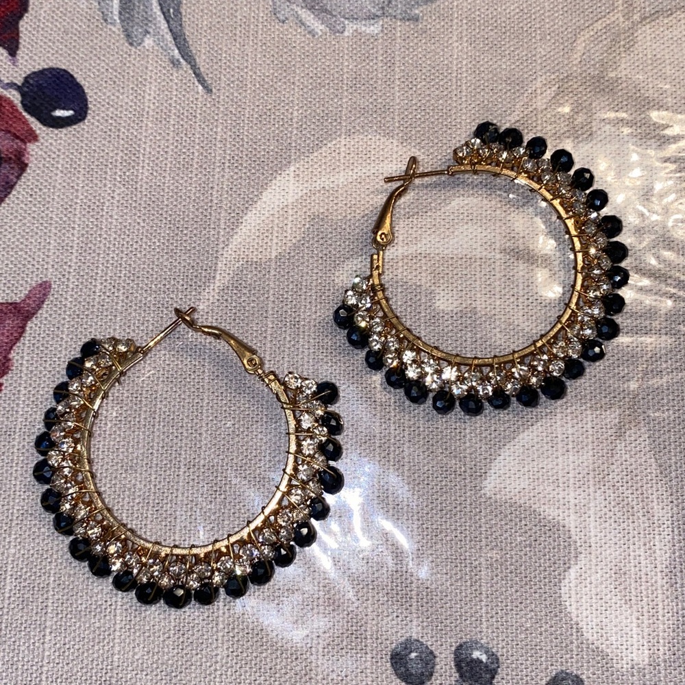 Gold and Black Hoop Earrings